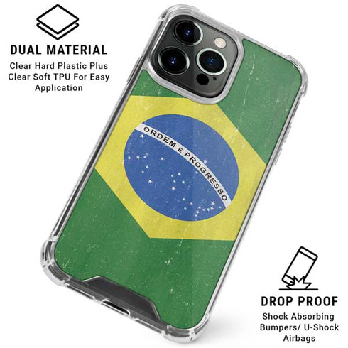 Brazil Flag Distressed iPhone 16 Pro Max Clear Case